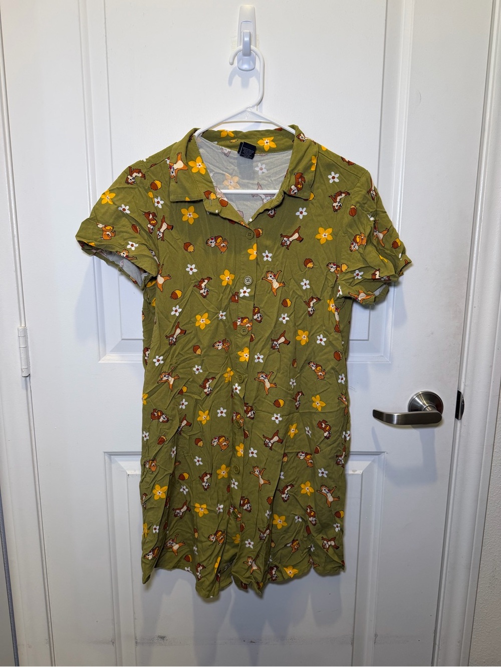 Like New Her Universe Disney Chip And Dale Floral Ladies Button Up Dress